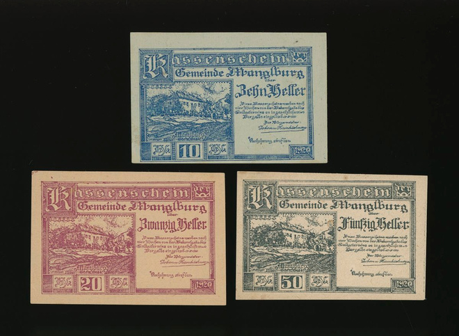 Itävalta Notgeld 10, 20, 50 Heller, Manglburg 1920