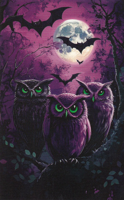 Halloween kolme pöllöä ja lepakot