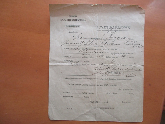 1917 Jauhatuslupakortti Maaninka