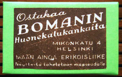 * Vanha Bomanin huonekalumainos magneettina * 20-luku *
