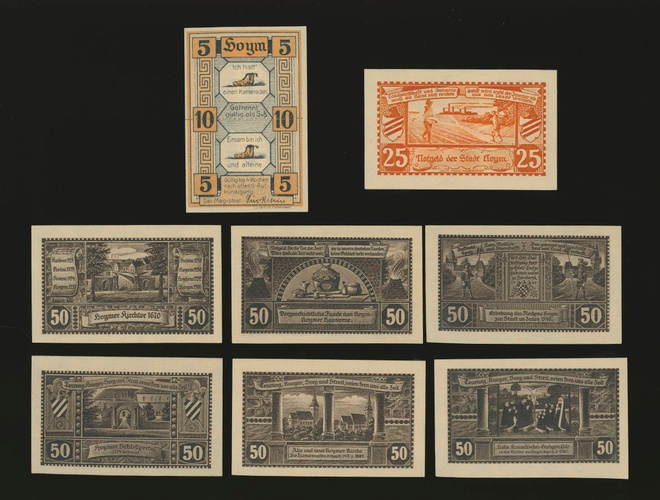 Saksa Notgeld 10, 25, 6 x 50 Pfg Hoym 1921