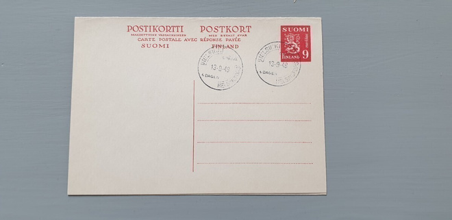 FDC Suomi  M-30 9mk pun ehiökortti carte postale, blanco