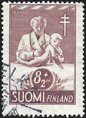 1946 Tuberkuloosi merkki 8 + 2 mk leimattu LaPe 316