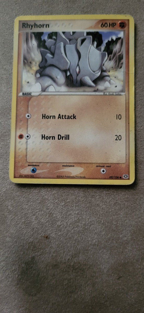 Pokemon Rhyhorn 62/106 EX Emerald card