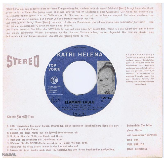 KATRI HELENA elämäni laulu / lintunen 45 -1971-