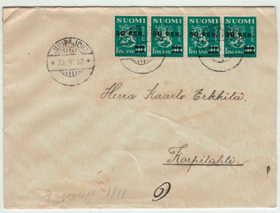 1931 M30 50/40 p II 4-rivilö kirje JUUPAJOKI -32
