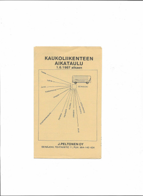 Kaukoliikenteen aikataulu, J. Peltonen Oy, 1987
