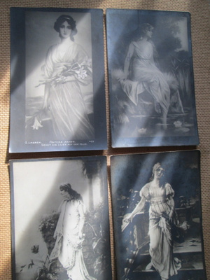 neljä vintage taidekorttia -  1900-luku alku