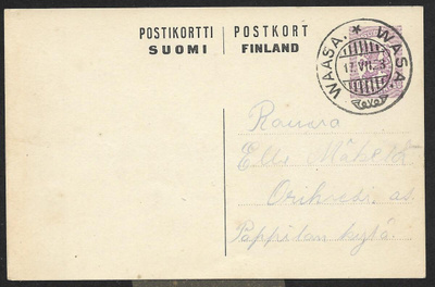 Postilähetys - Ehiö 60p 1917 (LAPE 53) Vaasa 17.8.1923