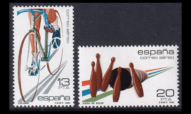 Espanja 2577-8 ** Urheilu pyöräily keilailu (1983)
