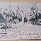 Lappilainen hiihtää koira mukanaan, kota, metsää k. k-k 1902 - pikkukuva 1