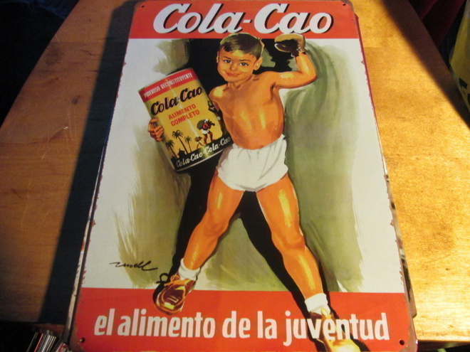 Peltikyltti mainos Cola-Cao. Nyrkkeilijäpoika