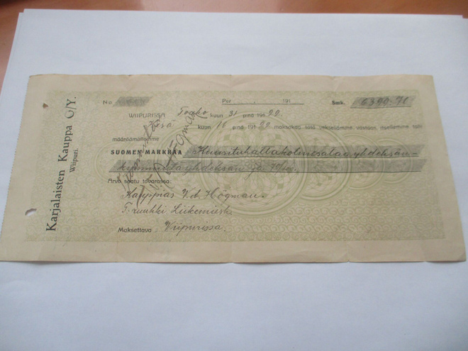 Vekseli Karjalaisten kauppa Viipuri 1922