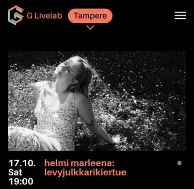 helmi marleena, 2 lippua @ G Livelab Tampere 17.10.2026