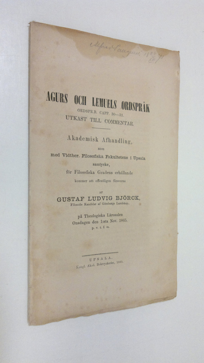 Gustaf Ludvig Björck : Agurs och lemuels ordspråk (1865)