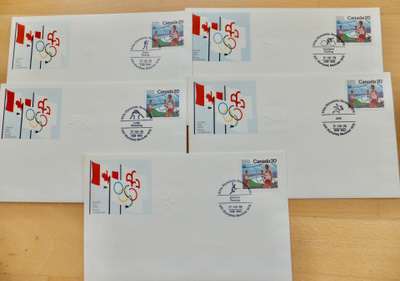 5 VANHAA FDC Ensipäiväkuorta Olympia Montreal Kanada