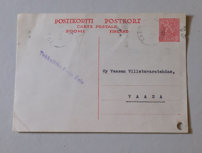 20mk Ehiö/firmakirjekortti, Tukkuliike Keijo Kyle
