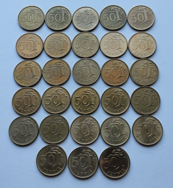 50 penniä vuodet 1963-1990, 28 kpl, circ