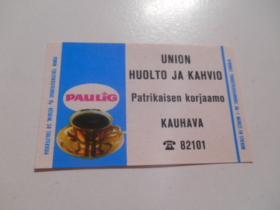 TT Etiketti Paulig Union Huolto Patrikaisen korjaamo Kauhava