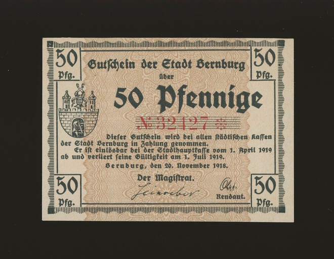 Saksa Notgeld 50 Pfennig, Bernburg 20.11.1918