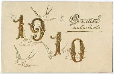 Uudenvuodenkortti 1910, kulkenut 1910