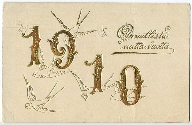 Uudenvuodenkortti 1910, kulkenut 1910