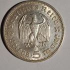 Saksa Hindenburg 5 Mark 1935 Hopea Loisto kuntoinen - pikkukuva 2