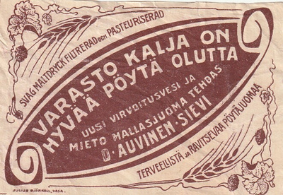 JUOMA ETIKETTI -  SIEVI O.AUVINEN VARASTO KALJA  (K15-S79)