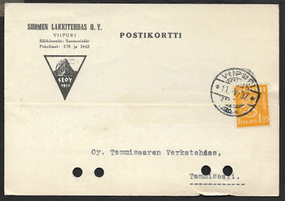 Postil. - Yl.m. 1,25mk (LAPE 177) Viipuri 11.5.1937