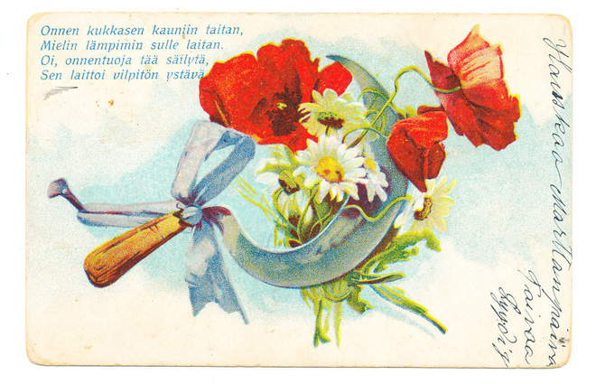 Kukkia, sirppi ja värssy - vanha Carte Postale