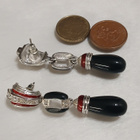 vintage Cabochon korvakorut emaloitu silver plated - pikkukuva 2