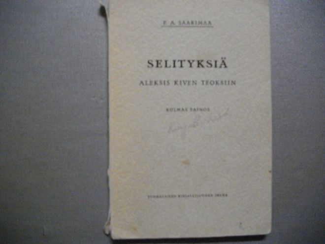 E.A.Saarimaa: Selityksiä Aleksis Kiven teoksiin (9.11)