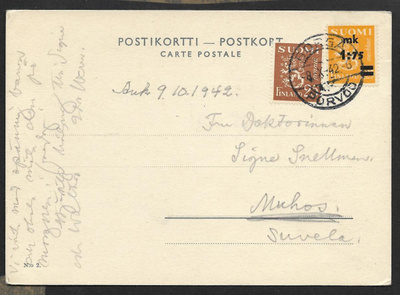 Postil. - Yl.m. 0,25+1,75/1,25 (LAPE 146+231) Porvoo 8.10.42