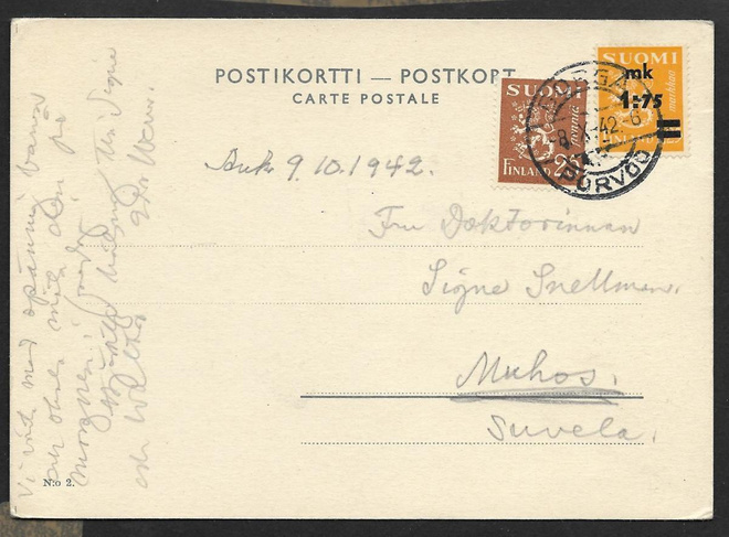 Postil. - Yl.m. 0,25+1,75/1,25 (LAPE 146+231) Porvoo 8.10.42