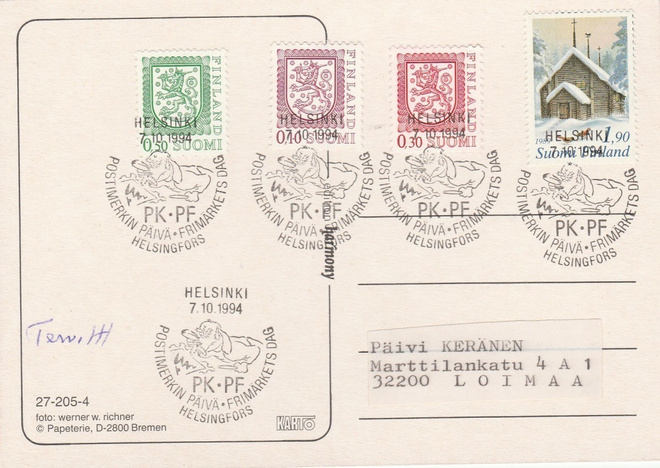 ERIKOISLEIMA , Postimerkin päivä, Helsinki 7.10.1994