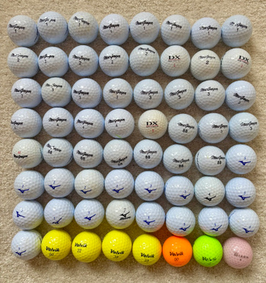 Golfpalloja, 64 kpl, käytettyjä, sekalaisia