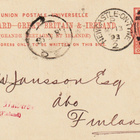 1893 Englanti 1Pennyn Ehiökortti Newcastlesta Turkuun - pikkukuva 1