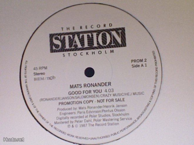 MATS  RONANDER   ::   VINYYLI  MAXI   45 RPM   PROMO    1987