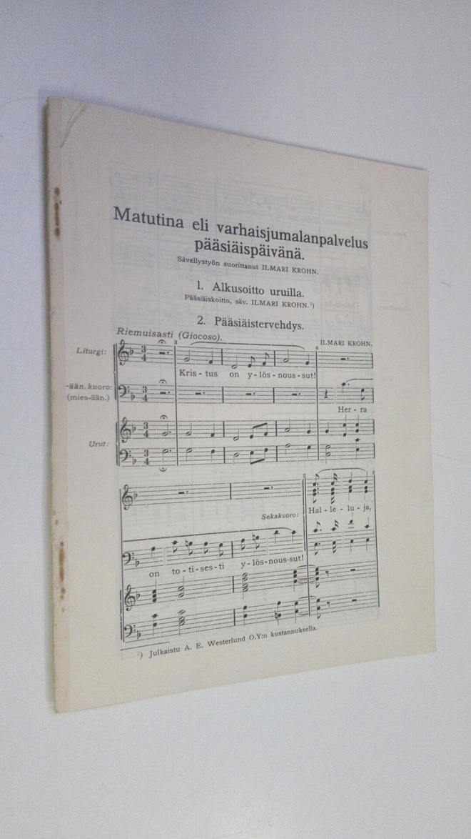 Ilmari (säv.) Krohn : Matutina eli varhaisjumalanpalvelus...