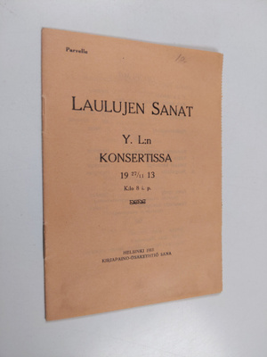 Laulujen sanat Y. L:n konsertissa 27.11.1913