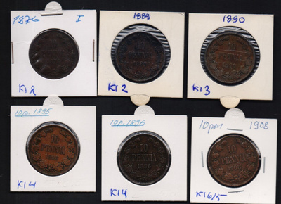 1876-1908 10 penniä 6kpl kl2-6/5