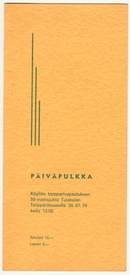 Köyliö Torpparivapautuksen 50v juhla käsiohjelma 1974
