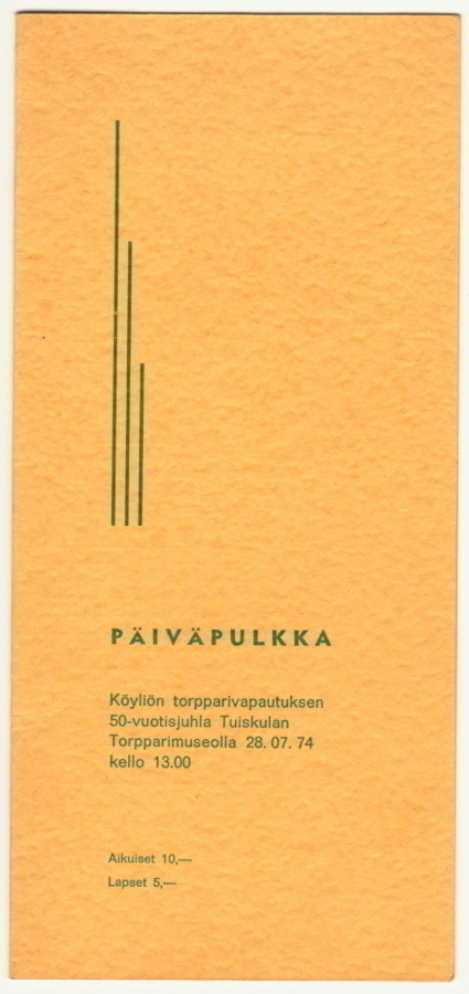 Köyliö Torpparivapautuksen 50v juhla käsiohjelma 1974