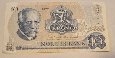 10 kruunun seteli norja 1977