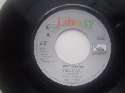 KENNY ROGERS - I DON'T NEED YOU 7 " Single