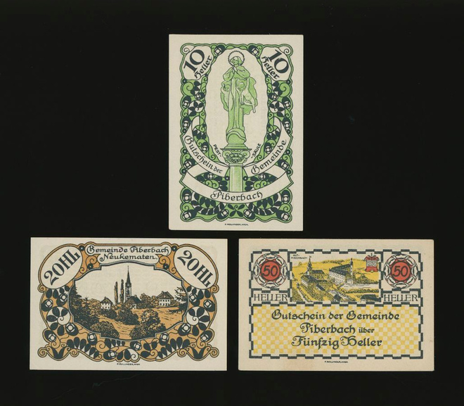 Itävalta Notgeld 10, 20, 50 Heller, Piberbach 1920