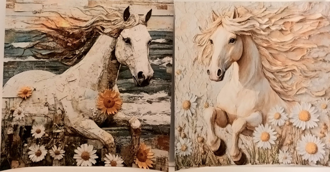 Kuviopaperit VALKOISET HEVOSET / 2 kpl -setti / 15 x 15 cm