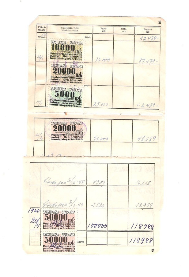 Säästökassa, merkit, 12 kpl. , 1950-lukua.