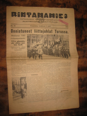 Sanomalehti  Rintamamies  1.6.1934