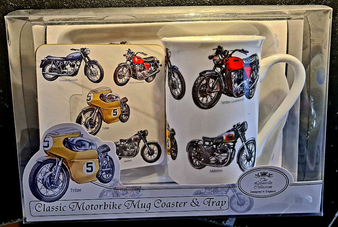 Classic Motorbike Mug coaster and Tray - setti